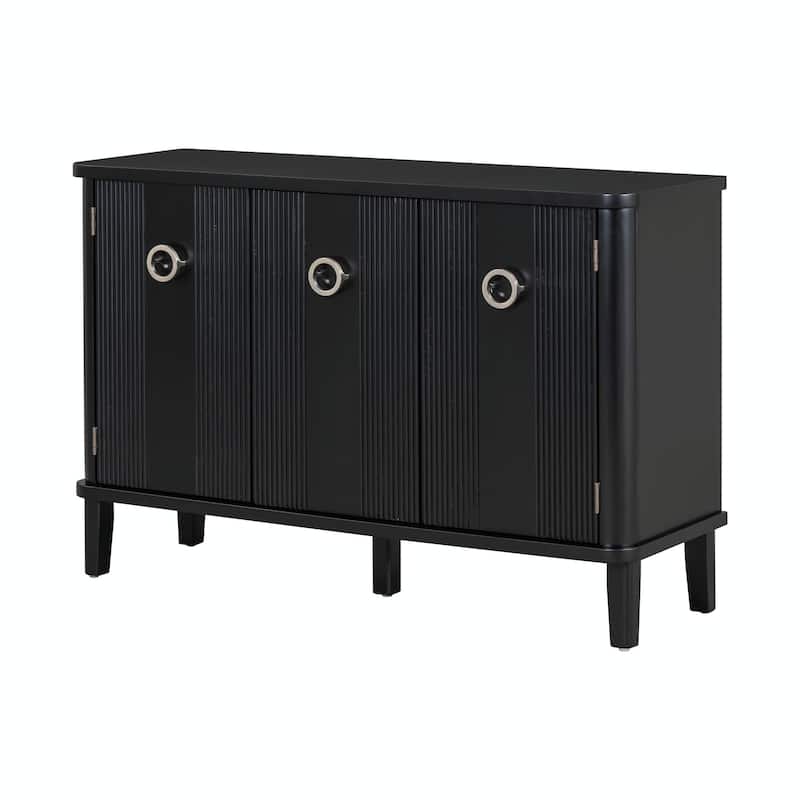 Fraxinus Mandschurica Cabinet with Three Acacia Solid Doors, Adjustable Shelves