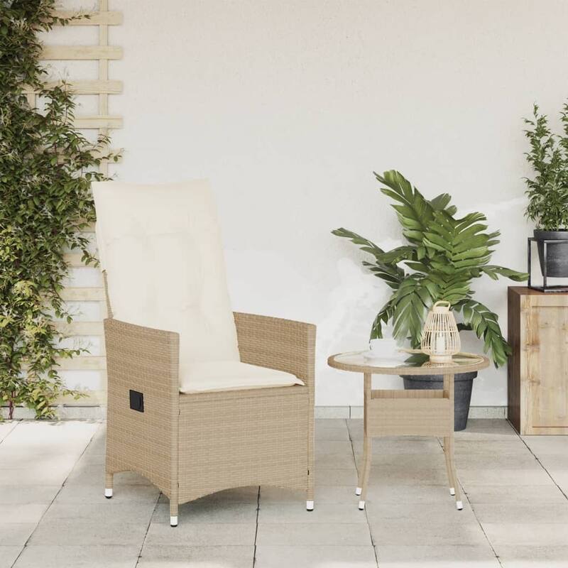 vidaXL Reclining Patio Chairs with Cushions Armchair Outdoor Seating Poly Rattan - 23.2 x 22.0 x 36.2