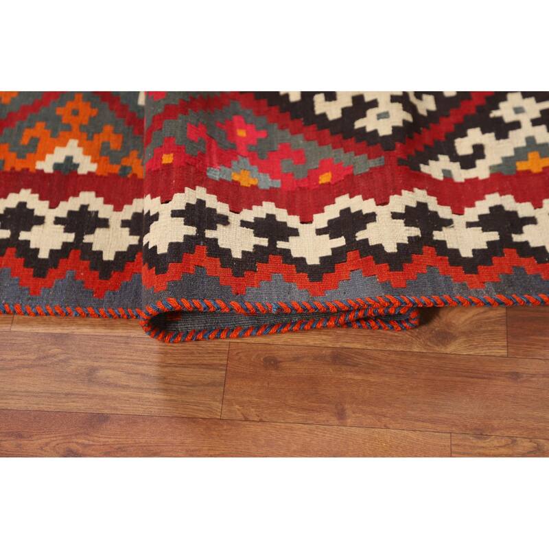 Red Kilim Qashqai Persian Vintage Rug Flatweave Oriental Wool Carpet - 5'2"x 7'6"