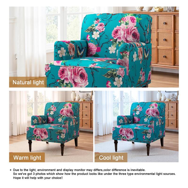 Striped Upholstered Linen Armchair with Brass Nailhead Trim