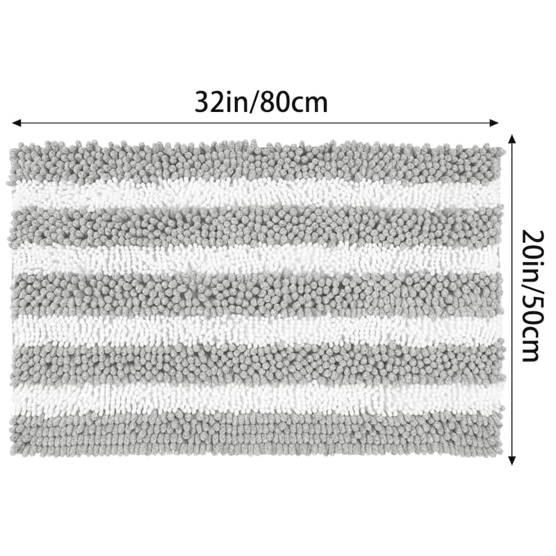 Striped Absorbent Chenille Bath Rugs, Non-Slip Plush Carpet, Floor Mats for Tub, Shower, Bathroom