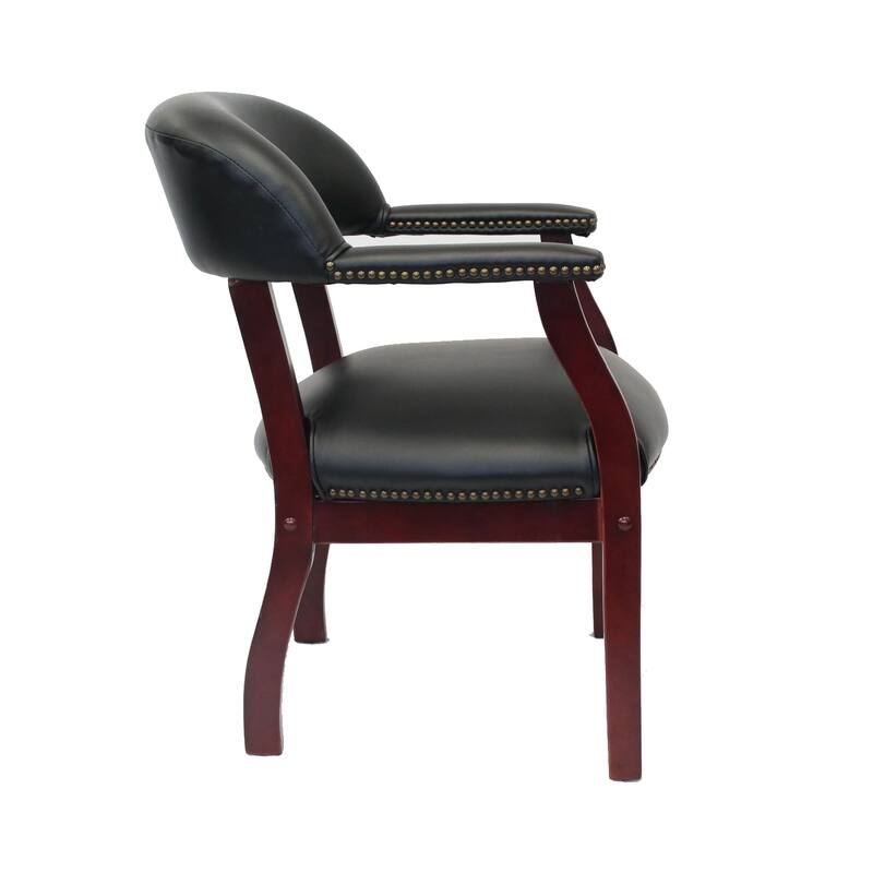 Elon Guest Chair with Brass Nailhead Trim, Mahogany Wood, Black Caressoft
