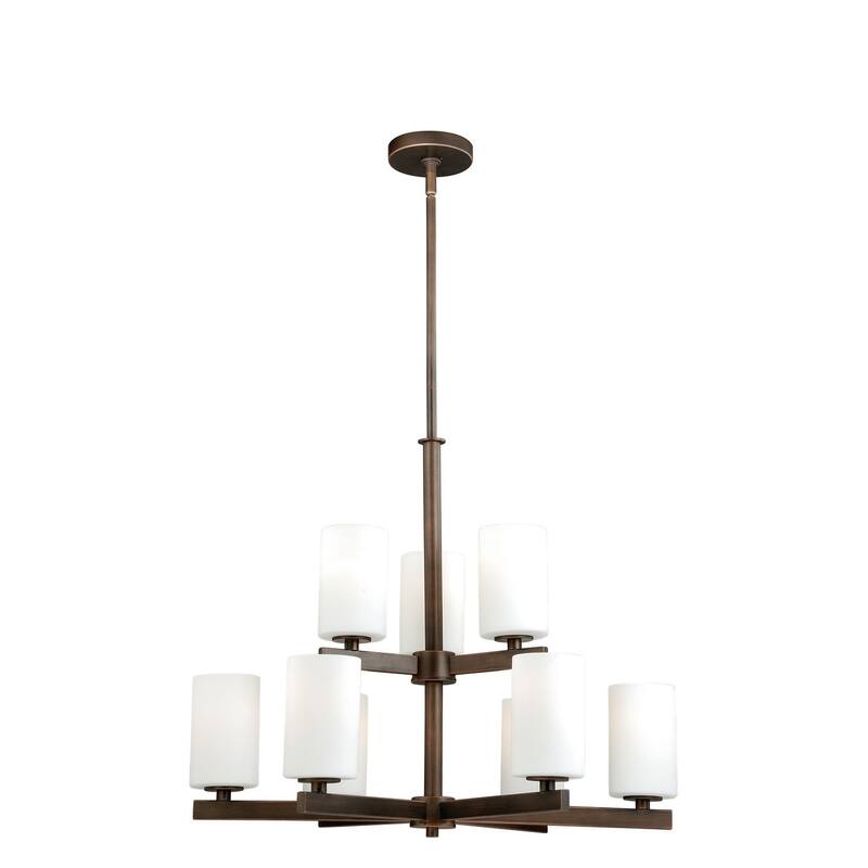 Chandelier 6 Light Cream Stone Finish - Adjustable Height, Faux Leather Shades, E12 Bulbs, Dimmable - 28.25