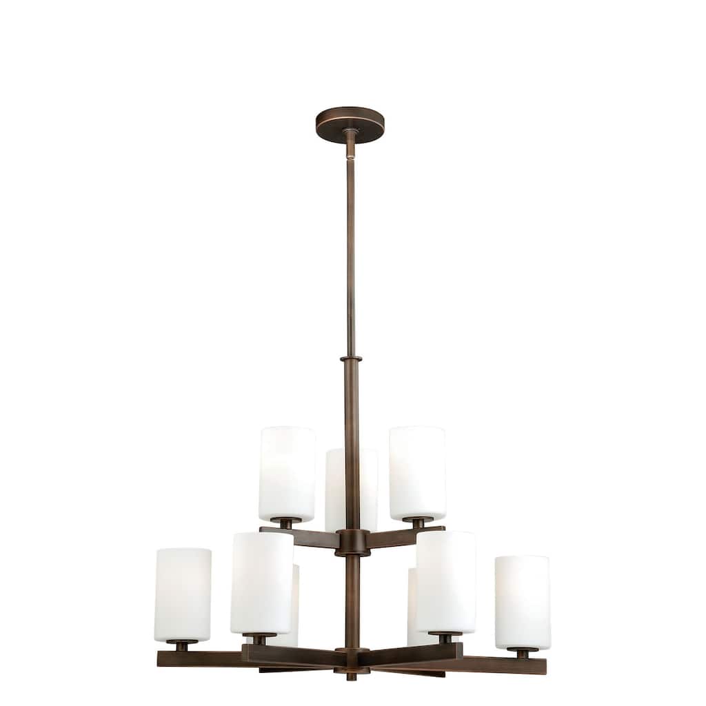 Chandelier 6 Light Cream Stone Finish - Adjustable Height, Faux Leather Shades, E12 Bulbs, Dimmable - 28.25