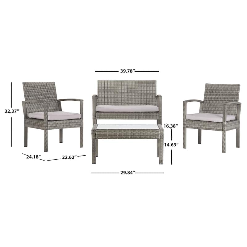 SAFAVIEH Outdoor Bassey 4-Piece Conversation Patio Set. - 39.78" x 24.18" x 32.37"