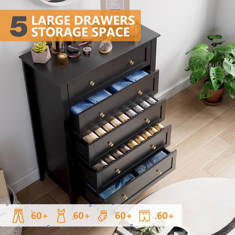 5/6 Drawer Dresser for Bedroom, Dresser with Deep Drawers & Metal Knobs, Modern Wooden Chests of Drawers