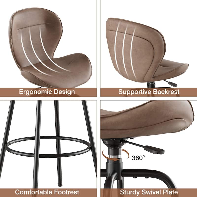 Javlergo 2/4/6 Pack Bar Stools Brown Mid Century Modern PU Leather 360° Swivel & Ring Footrest Kitchen Island Barstools
