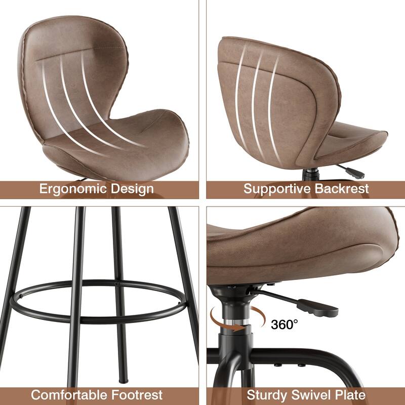 Javlergo 2/4 Pack Bar Stools Brown Mid Century Modern PU Leather 360° Swivel & Ring Footrest Kitchen Island Barstools
