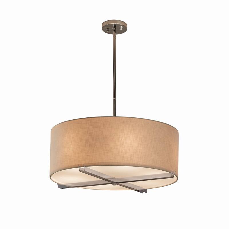 Justice Design Textile Crossbar 6-light Polished Chrome Pendant, Cream Shade - Polished Chrome