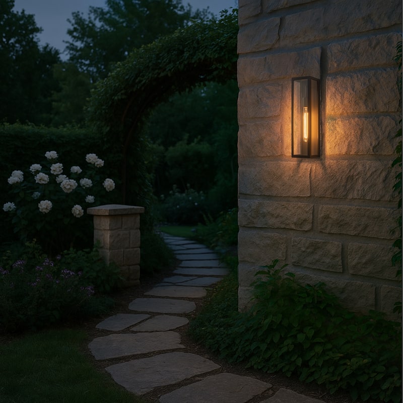 H18" Modern Black Outdoor Wall Lantern with Clear Glass Dusk to Dawn Outdoor Wall Light Open Bottom Wall Sconce for Entryway