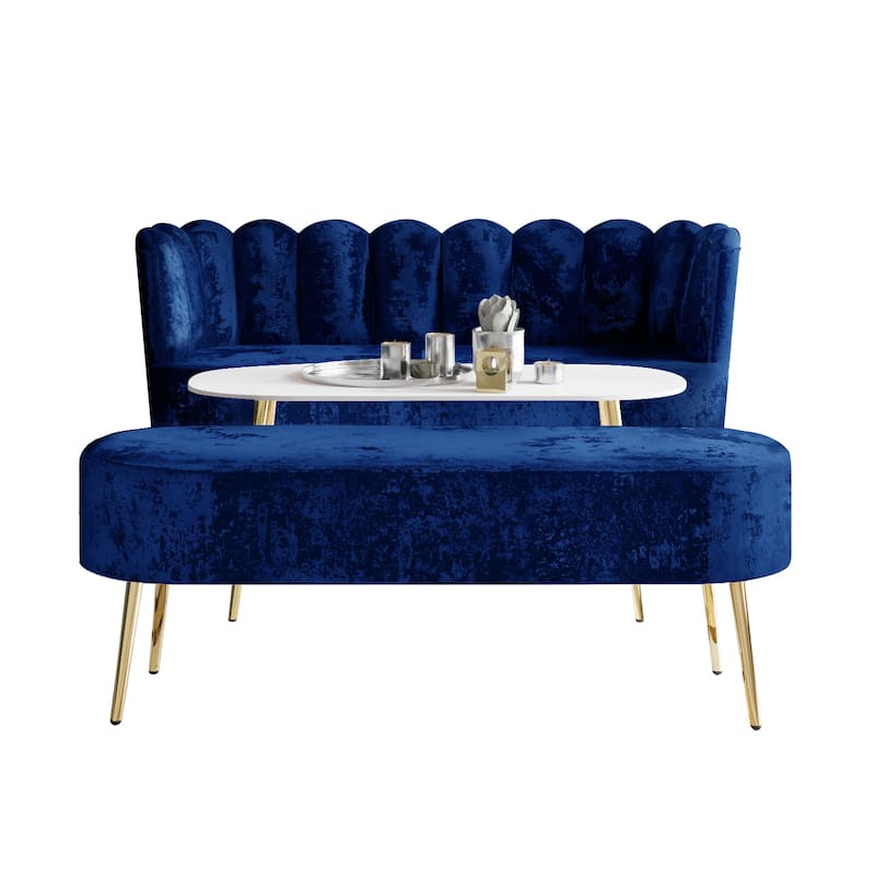 CraftPorch Luxurious Velvet Upholstered 3-piece Living Set - Navy Blue