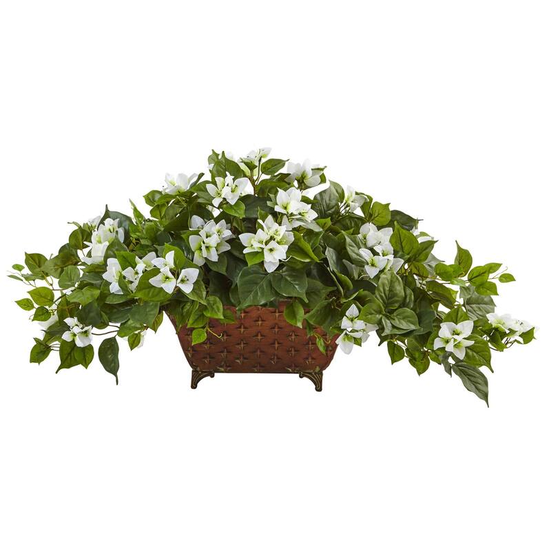 Metal Planter - Victorian Style Indoor Outdoor Decor - White