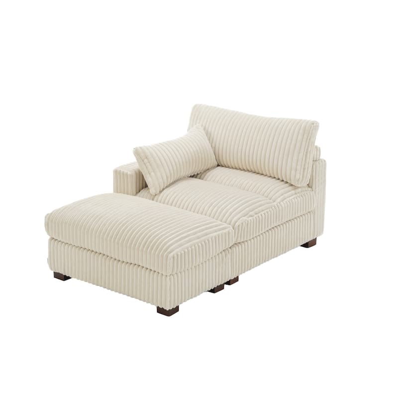 Modren Plush Upholstered Coner Chair and Ottoman Set