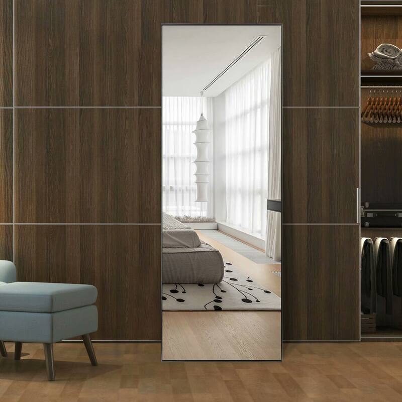 Modern Sleek Metal Frame Full-length Hanging or Leaning Wall Mirror