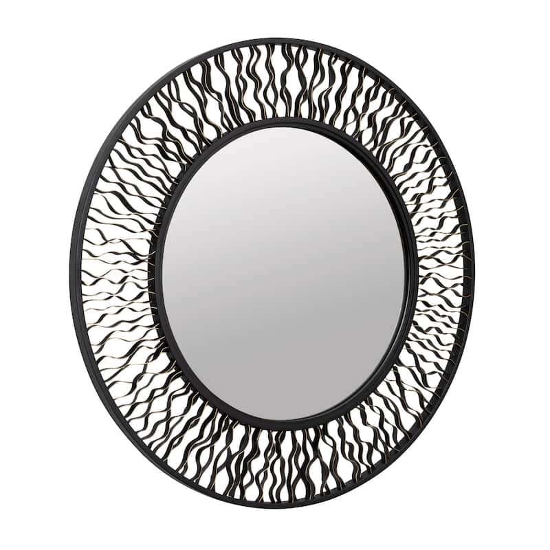 Smithsonian Estela 30 Inch Black and Gold Round Wall Mirror - N/A
