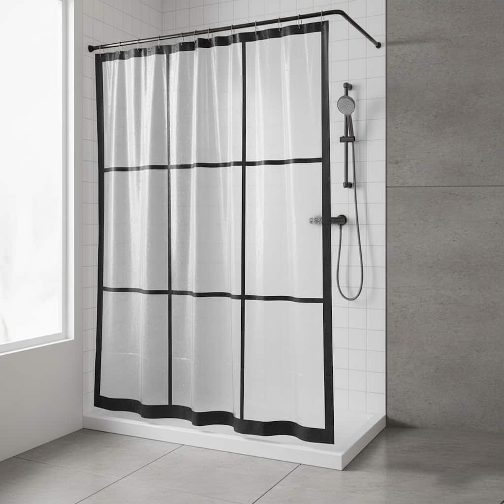 Transparent PEVA Shower Curtain - Black Window Design - 71x71 Inches