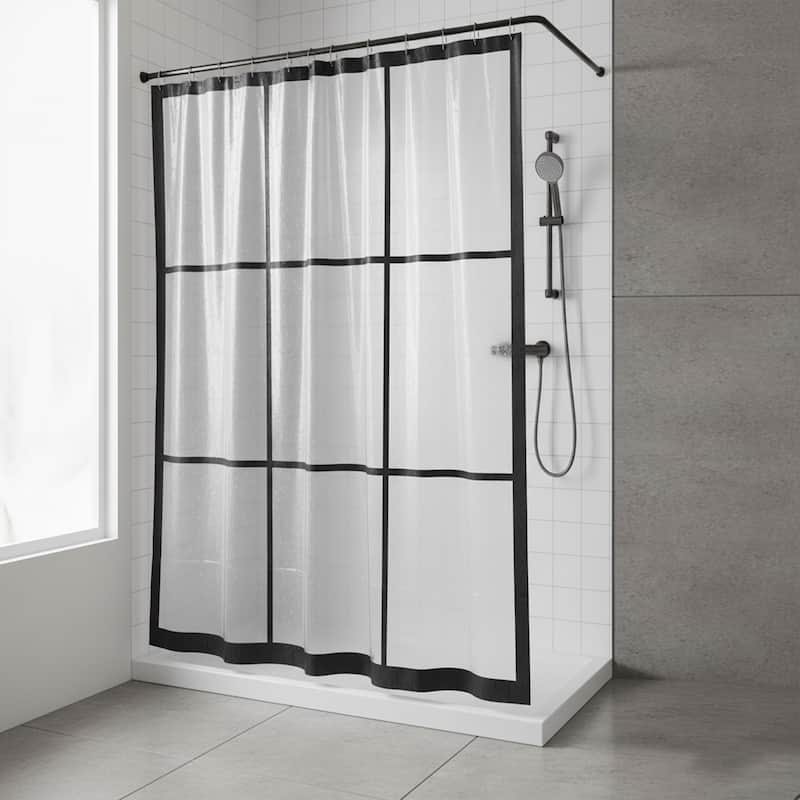 Transparent PEVA Shower Curtain - Black Window Design - 71x71 Inches