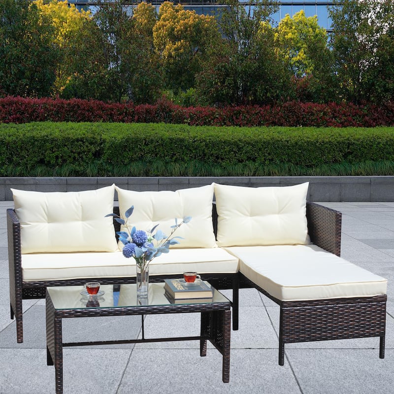 Wicker Rattan Sectional Sofa Set (3 Pieces)