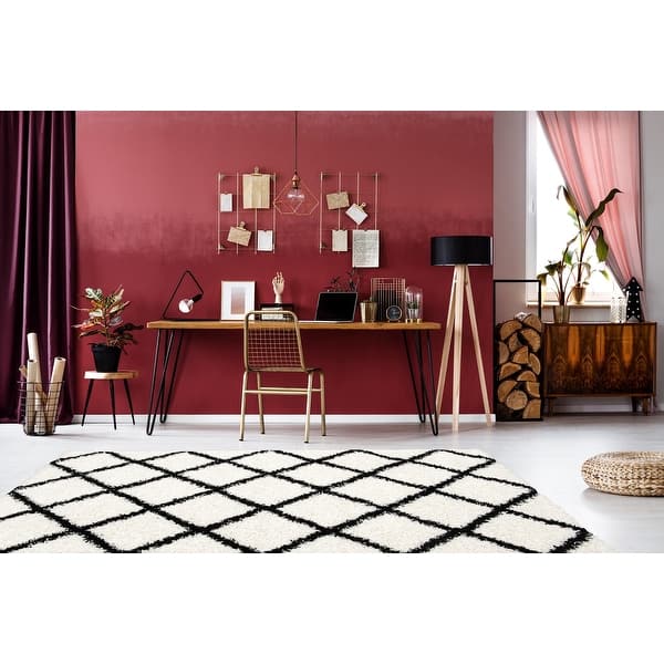slide 2 of 8, L'Baiet Halle White Shag Rug 4' x 6'