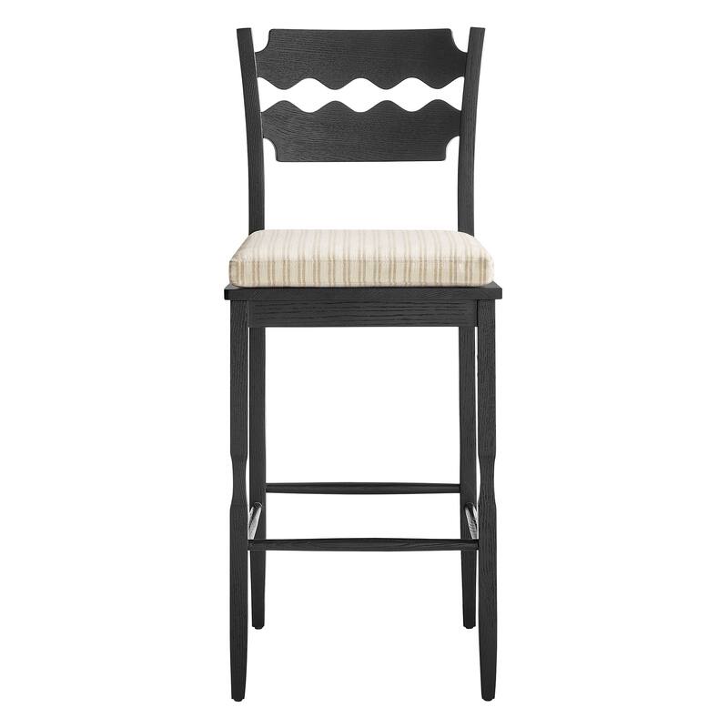 Jax Oak Wood Bar Stool With Wavy Razor Back and Cushion