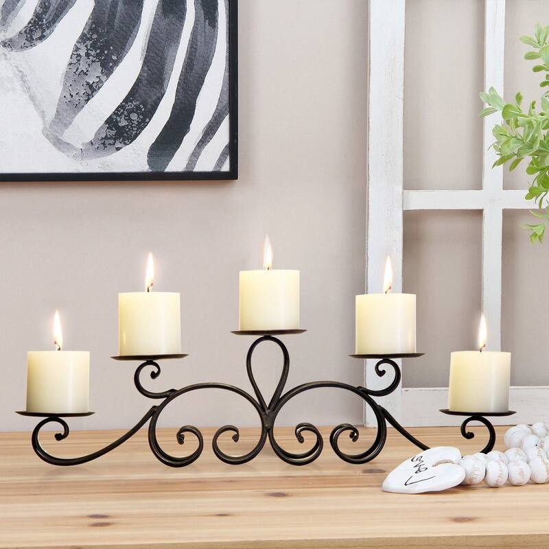Adeco 5-pillar Iron Table Top Candle Holder - 24.4"x 4.5"x 6.5"