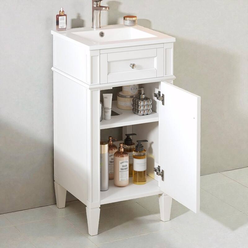 16" Bathroom Vanity with Ceramic Sink, Soft-Close Door & Adjustable Shelf