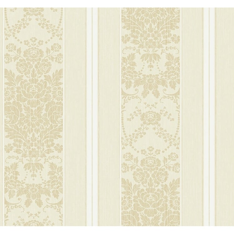 Seabrook Designs Hemingway Floral Stripe Unpasted Wallpaper - 27 in. W x 27 ft. L - Metallic Parchment & Silver