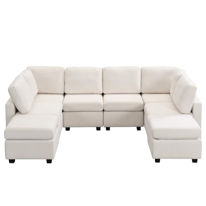 103" Chenille U-Shape Sectional Sofa 6-Seat Convertible Sleeper with 2 Ottomans and 3 USB Ports