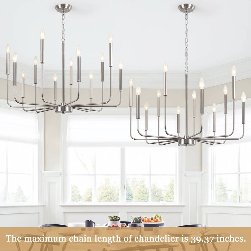 12-Light Rustic Candle Style Hanging Linear Chandelier Lighting for Kitchen Island