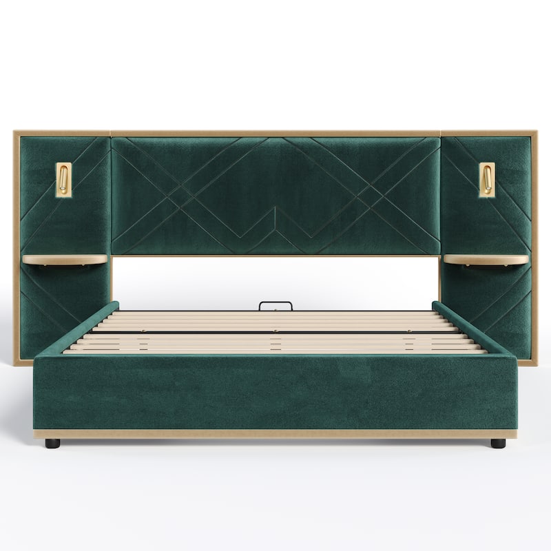 Christopher Knight Home - Voss Velvet Upholstered Bed with 2 Built-in LED Lights and 2 Storage Side Panels