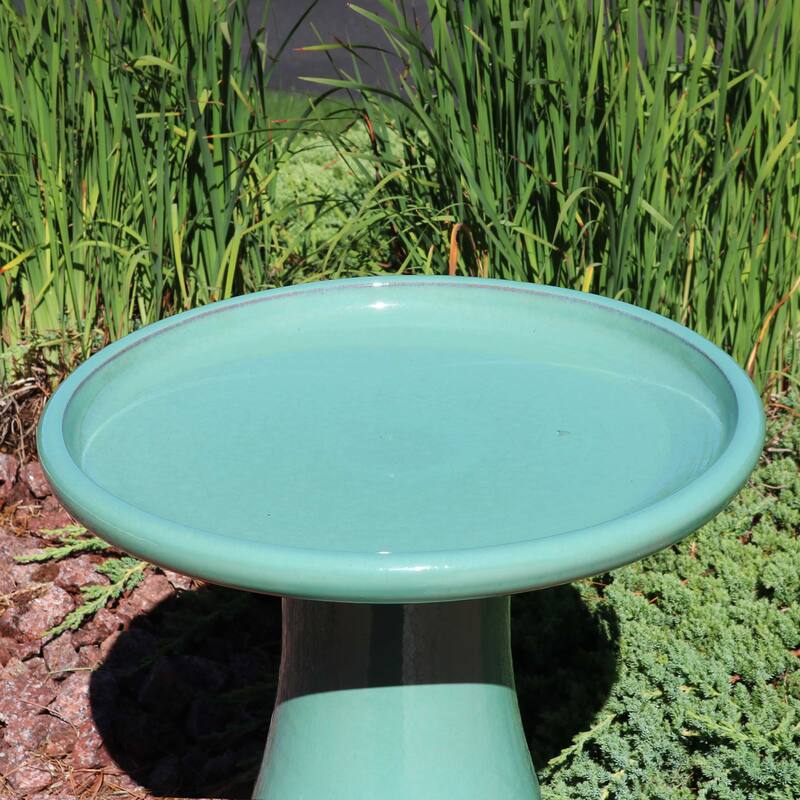Sunnydaze Glazed Ceramic Outdoor Bird Bath - UV/Frost Resistant
