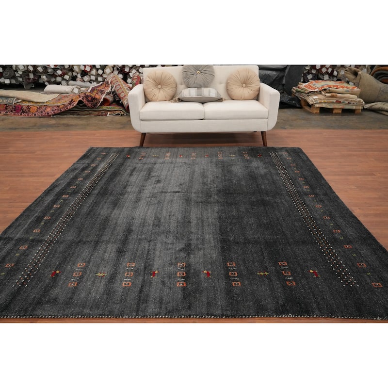 Hand Knotted Oriental 100% Wool Carpet Tribal Animal Pictorial Greys & Charcoal Gabbeh Area Rug - 7' 11'' X 8' 0''