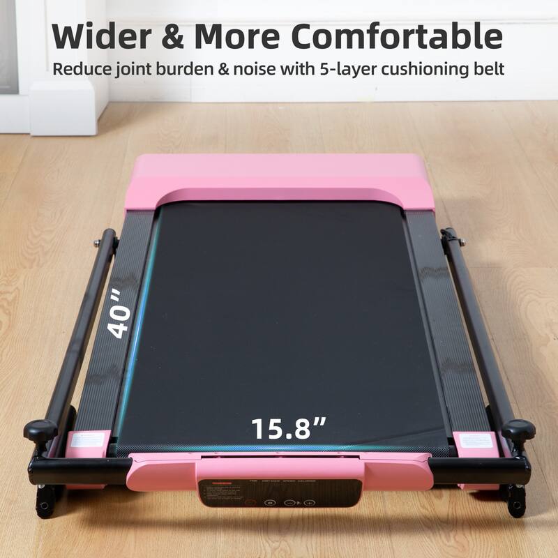 Foldable Walking Treadmill Under Desk Walking Pad Treadmill Compact Fitness Running Machine with LED Displays and Wheels