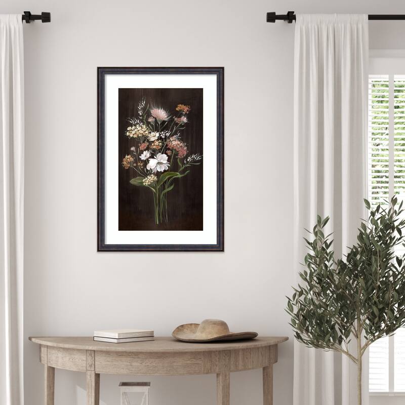 Gentle Blooms on Dark Canvas No. 1 by Alex Black Wood Framed Wall Art Print