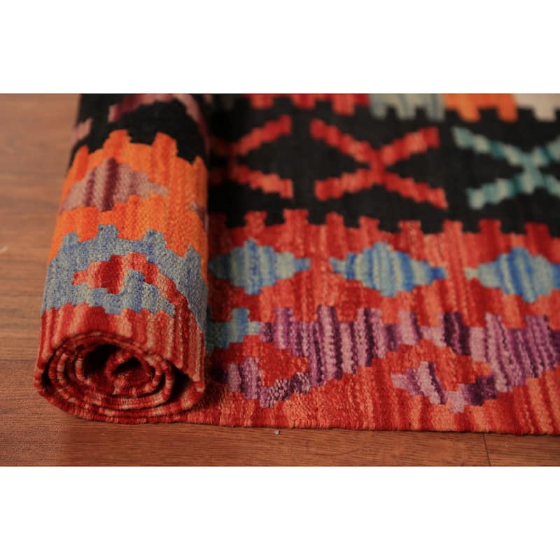 All-Over Geometric Kilim Oriental Area Rug Flatweave Wool Carpet - 8'7"x 11'4"