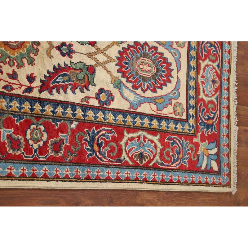 Beige Floral Kazak Oriental Runner Rug Hand-Knotted Wool Carpet - 2'9" x 10'0"