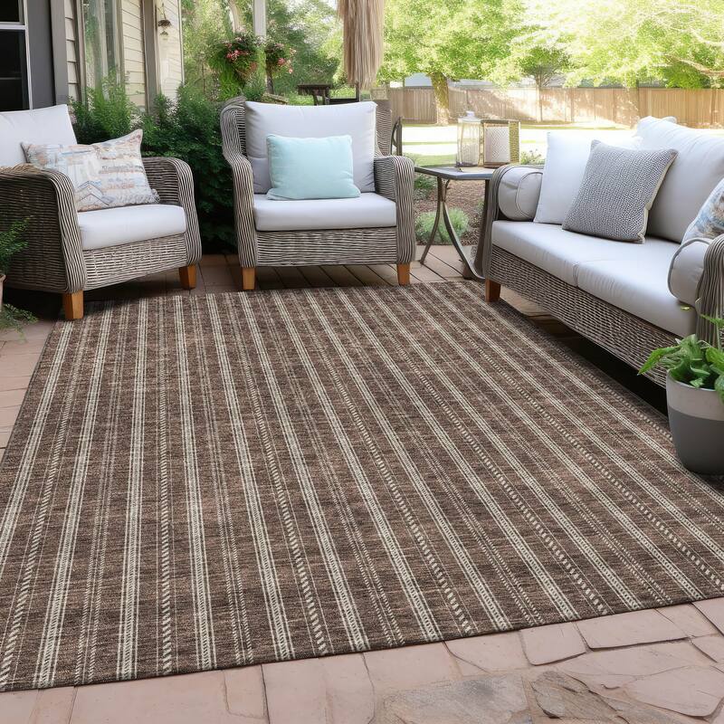 Machine Washable Indoor/ Outdoor Chantille Stripe Twist Rug - Brown - 3' x 5'