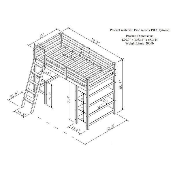 Loft Bed Twin Size with Desk, Ladder & Shelves, Kid Bed Frame Bed Bath & Beyond 36326036