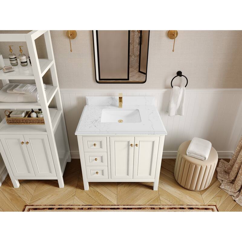 Willow Collections 36 in. W x 22 in. D Nashville Center Right Sink Bathroom Vanity with Countertop - 1.5”Empira White - Ivory