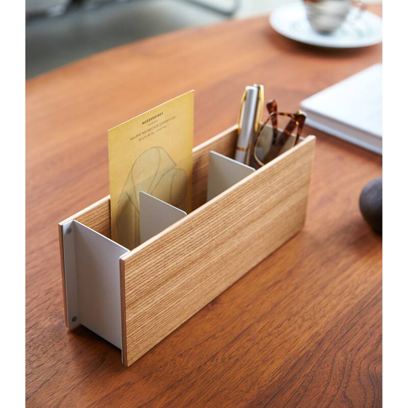 Yamazaki Home Desk Organizer - Two Sizes, Steel and Wood, Small - L 2.76 x W 9.84 x H 4.02 inches
