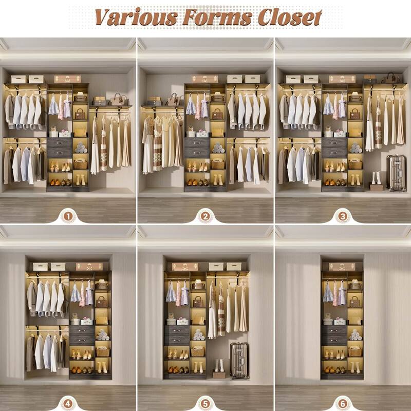 31.5'' to 96'' W Closet Organizer System with Drawers and Tower Shelves for Reach-in and Walk-in Closet