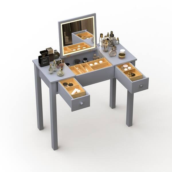 Sleek Grey Vanity Table with LED Lights, Flip-Top Mirror and 2 Drawers,  Jewelry Storage for Women Dressing - Bed Bath & Beyond - 40882427