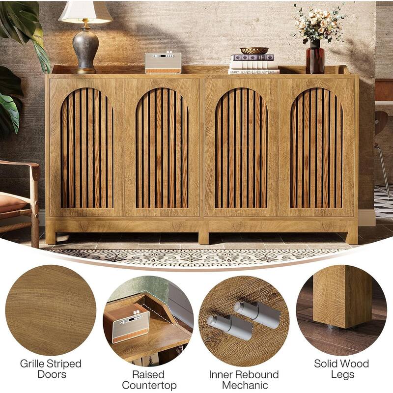 Sideboard Buffet Cabinet, 57" Farmhouse Storage Cabinet with Shutter Doors and Adjustable Shelf