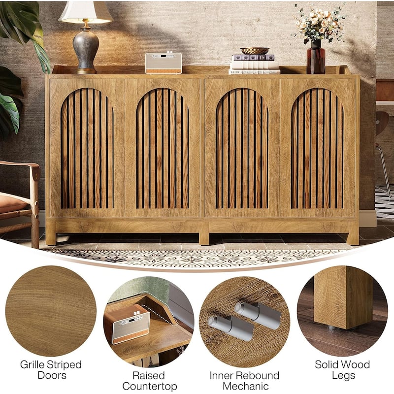 Sideboard Buffet Cabinet, 57 Inches Farmhouse Storage Cabinet with Shutter Doors and Adjustable Shelf