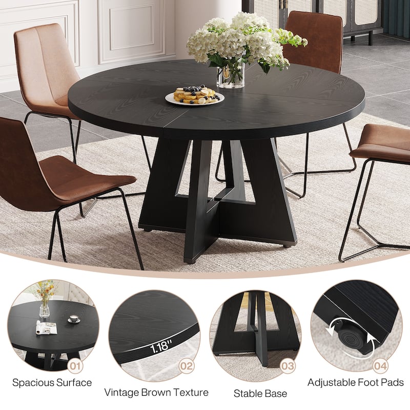47" Round Dining Table for 4, Farmhouse Kitchen Table Small Dinner Table Wood Kitchen Table for Dining Room Living Room