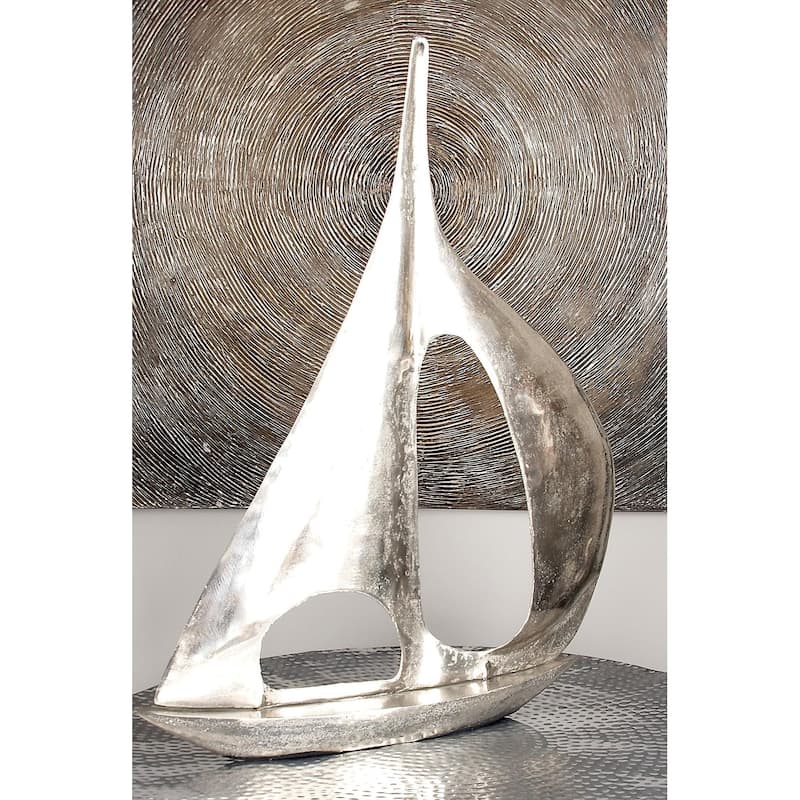 Aluminum Metal Sail Boat Decorative Sculpture - Silver - Roche River Decor
