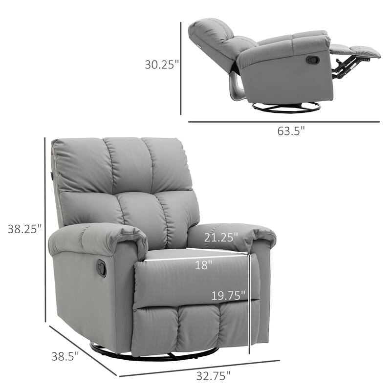 HOMCOM Modern Recliner Chair, Faux Leather Recliner Seating with Footrest and 360 Swivel Rotation Base, Brown