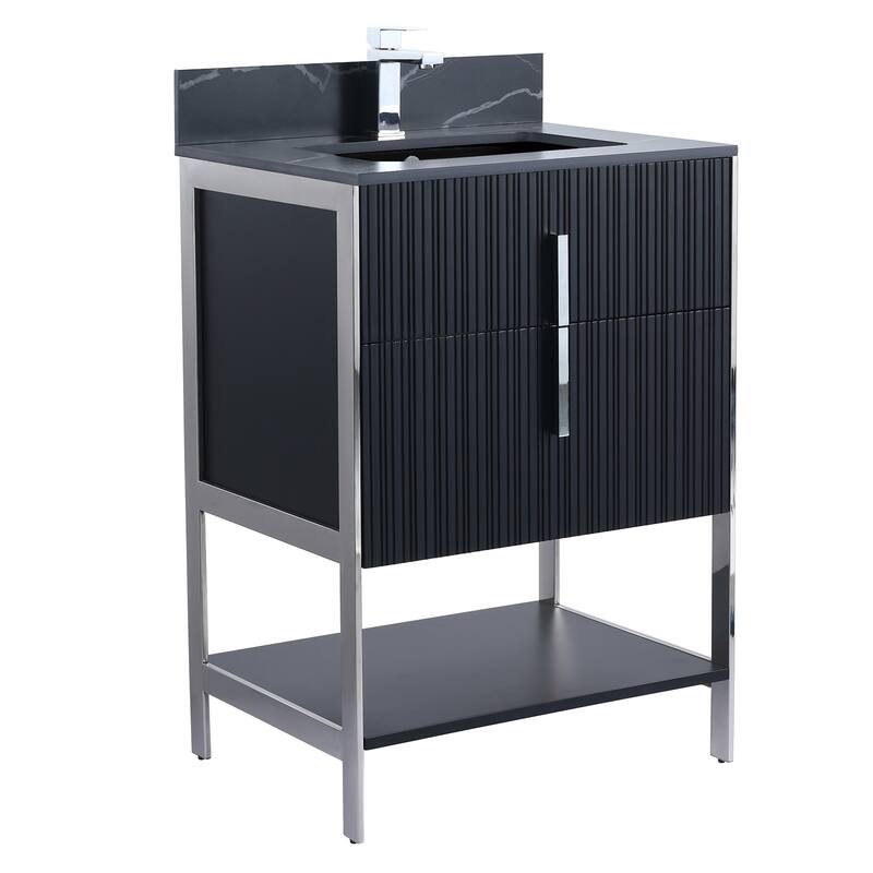 Fine Fixtures Serenity Modern Bathroom Vanity with Black Sintered Stone Top