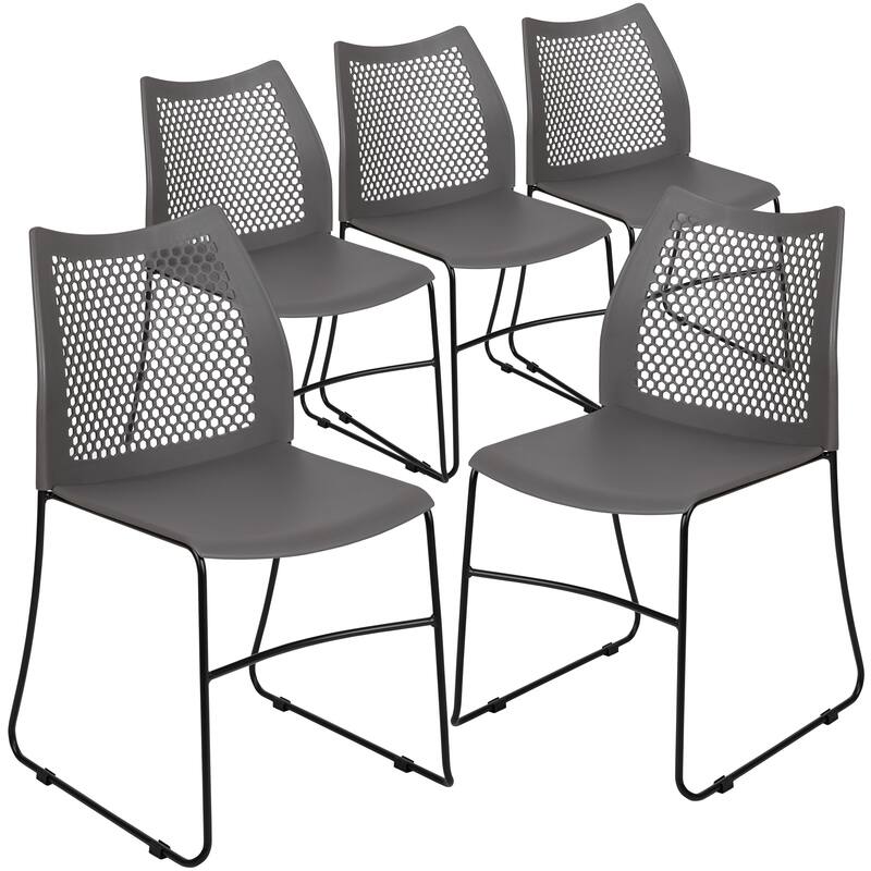 5 Pack 661 lb. Capacity Stack Chair with Air-Vent Back and Sled Base - Gray