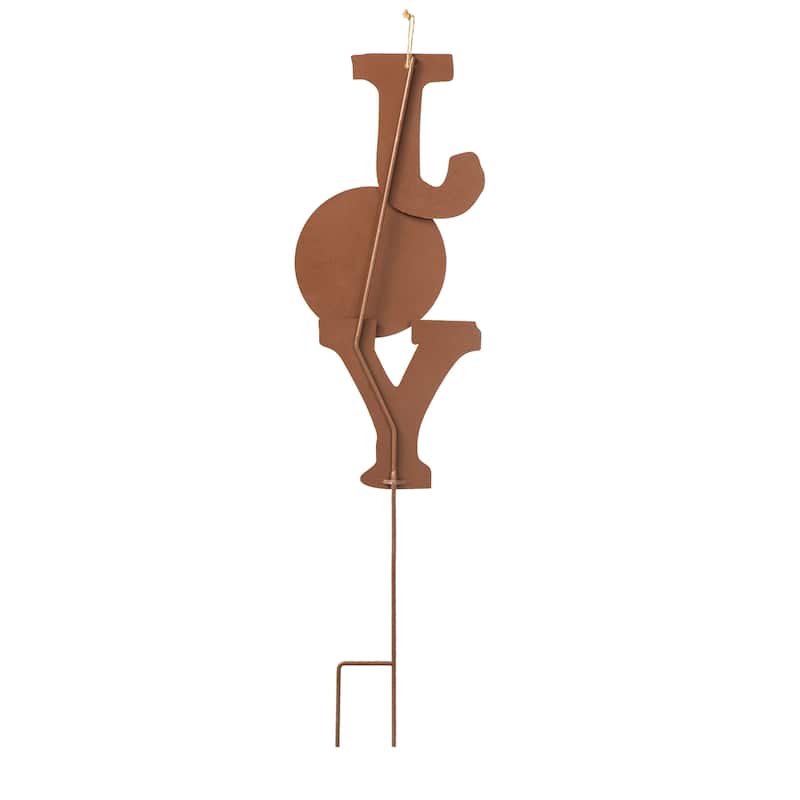 Glitzhome 36"H Christmas Rusty Metal JOY & NOEL Sign Yard Stakes Garden Decor (Two Functions)